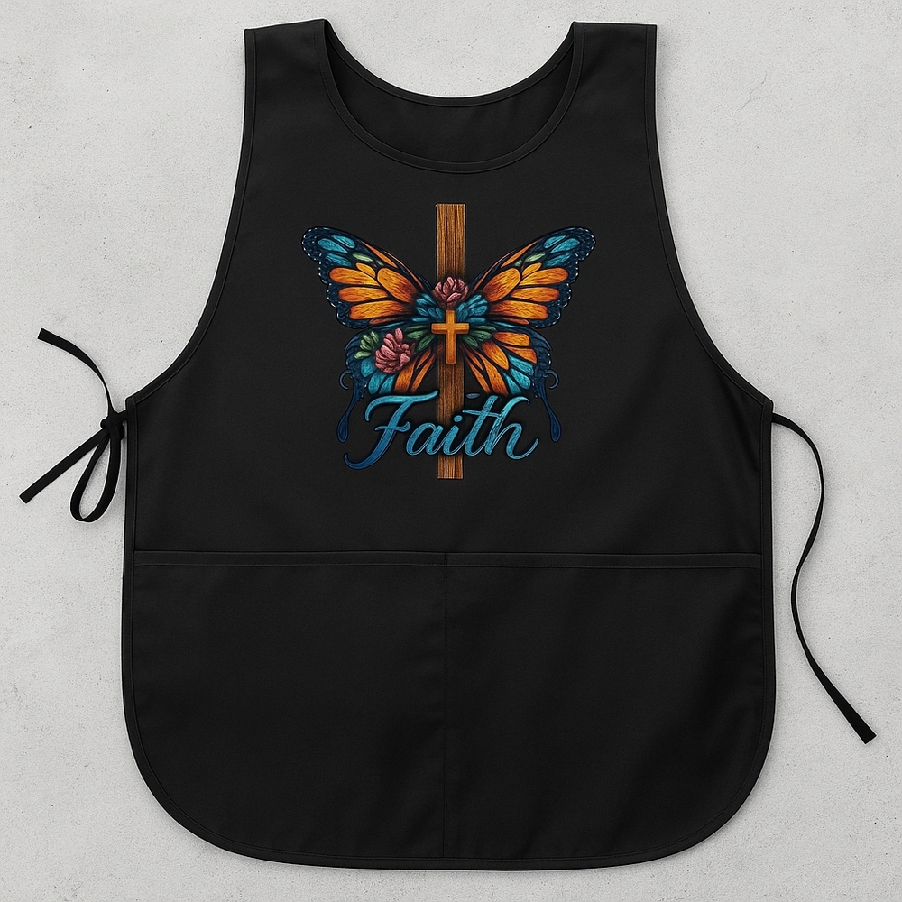 Faith Butterfly Cross Black Cobbler Smock Apron | One Size